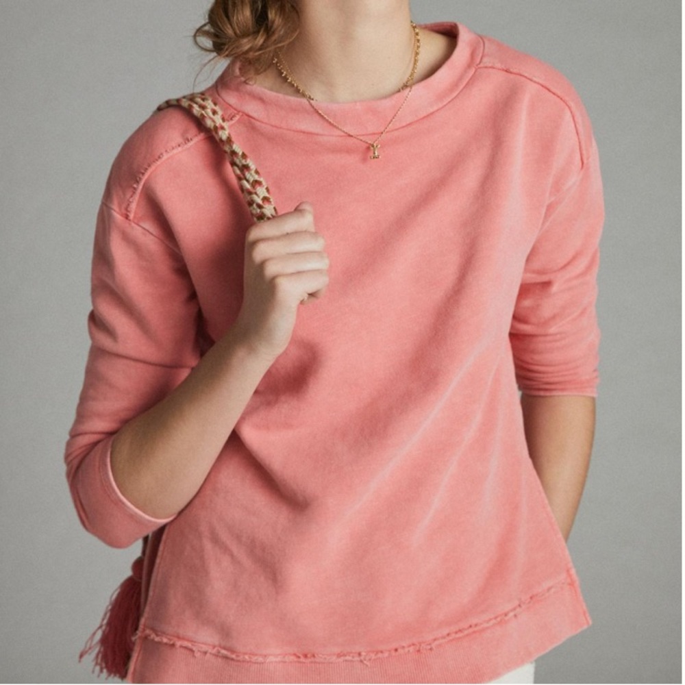 Anthropologie Pilcro Imogen Seamed Tunic Top Sweatshirt Coral Size Medium